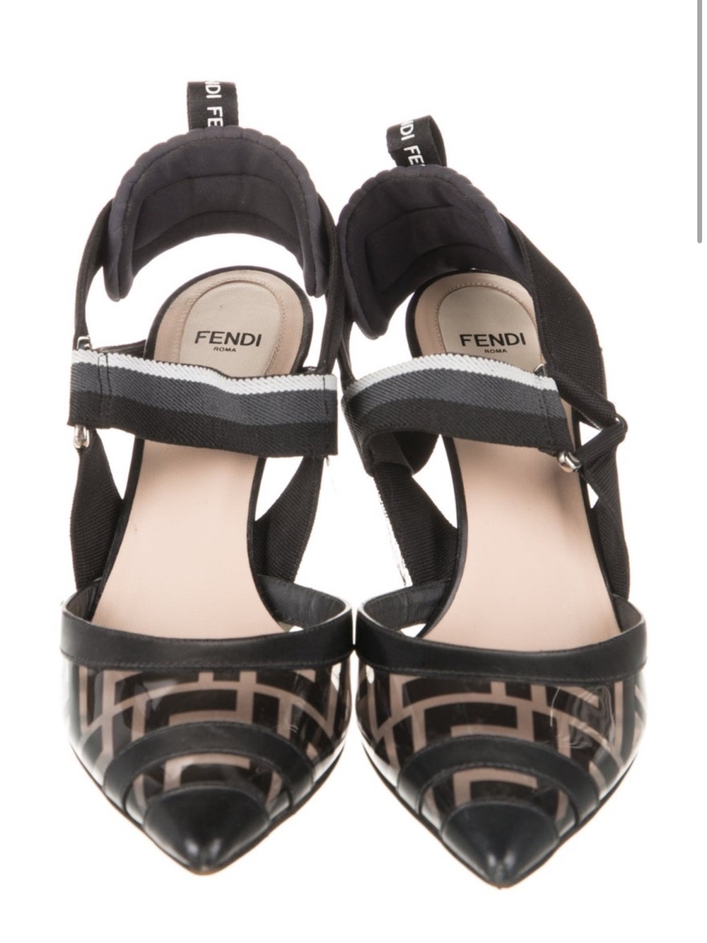 Fendi Black and Beige Logo Pointed-Toe Slingback Heels